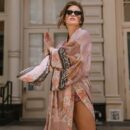 Pink Boho Print Long Kimono Dress – Women's Bikini Cover-Up, Self-Belted Beach Tunic