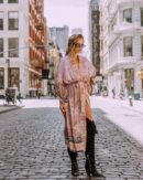 Pink Boho Print Long Kimono Dress – Women's Bikini Cover-Up, Self-Belted Beach Tunic