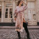 Pink Boho Print Long Kimono Dress – Women's Bikini Cover-Up, Self-Belted Beach Tunic