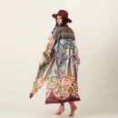 Deep Color Boho Print Kimono Beach Dress – Women's Self-Belted Cover-Up