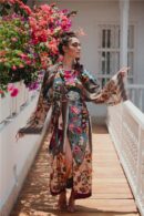Deep Color Boho Print Kimono Beach Dress – Women's Self-Belted Cover-Up