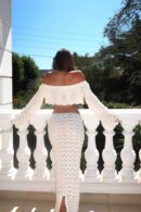 Sexy Knit One-Neck Long Sleeve Top & Drawstring Skirt Beach Set