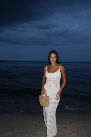 White Knit Cut-Out Tassel Beach Maxi Dress - Bodycon Swimsuit Cover-Up