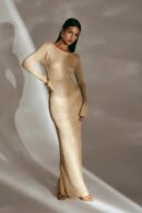 See Through Knit Beach Dress with Slit and Tie Up Detail