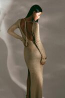 See Through Knit Beach Dress with Slit and Tie Up Detail