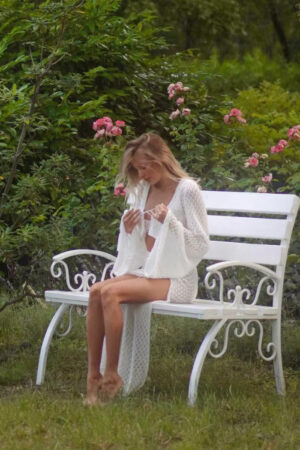White Knit Two-Piece Swimsuit Cover Up – Lace-Up Top & Beach Skirt for Women