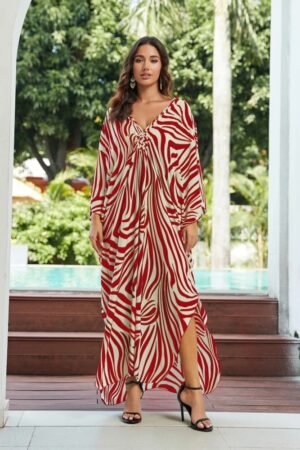 Red Boho Kaftan Dress – Beach Cover Up for Women
