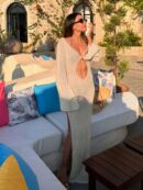 Elegant Knit Slit Maxi Beach Dress – Sexy Long Sleeve Swimsuit Cover Up