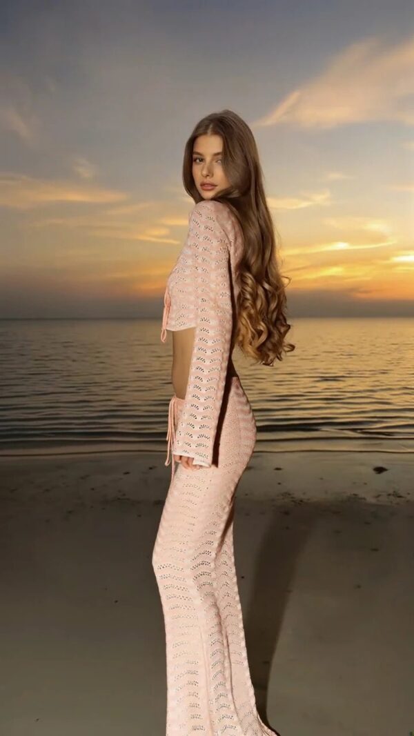 Long Sleeve Top & Beach Half Skirt Two-Piece Swimsuit Cover-Up - Image 2
