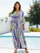 Classy Blue Kaftan Maxi Dress – Plus Size Beach Cover Up for Women
