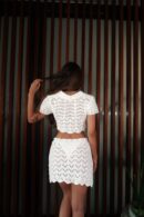 Trendy 2025 Beach Outfit – Sexy Knit Two-Piece with V Neck Top & Lace-Up Skirt