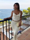 White Women's 2 Piece Swimsuit Cover Up Knit Set Summer 2025