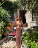 Elegant Knit Slit Maxi Beach Dress – Sexy Long Sleeve Swimsuit Cover Up